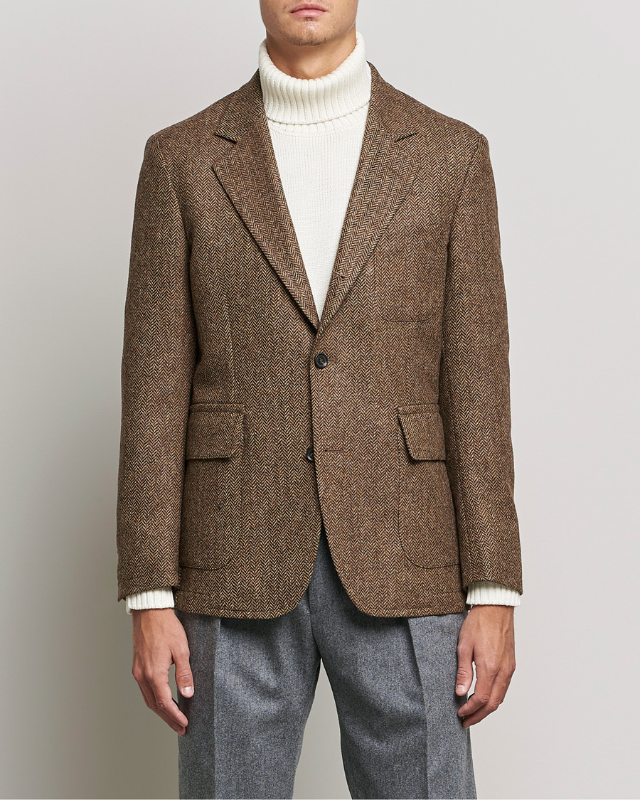 Herr | Kavajer | Oscar Jacobson | Fares Moon Herringbone Tweed Blazer Brown