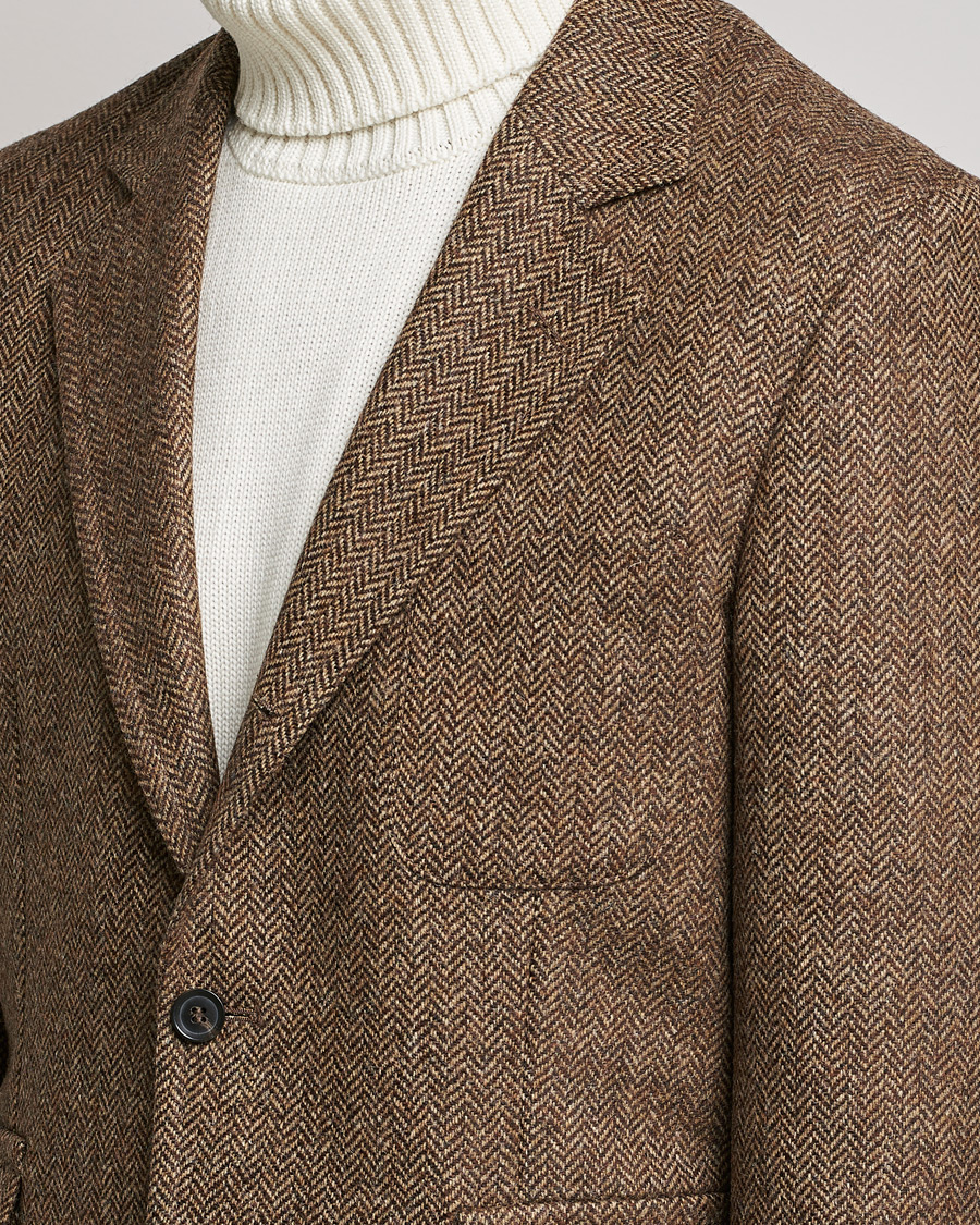Herr | Kavajer | Oscar Jacobson | Fares Moon Herringbone Tweed Blazer Brown