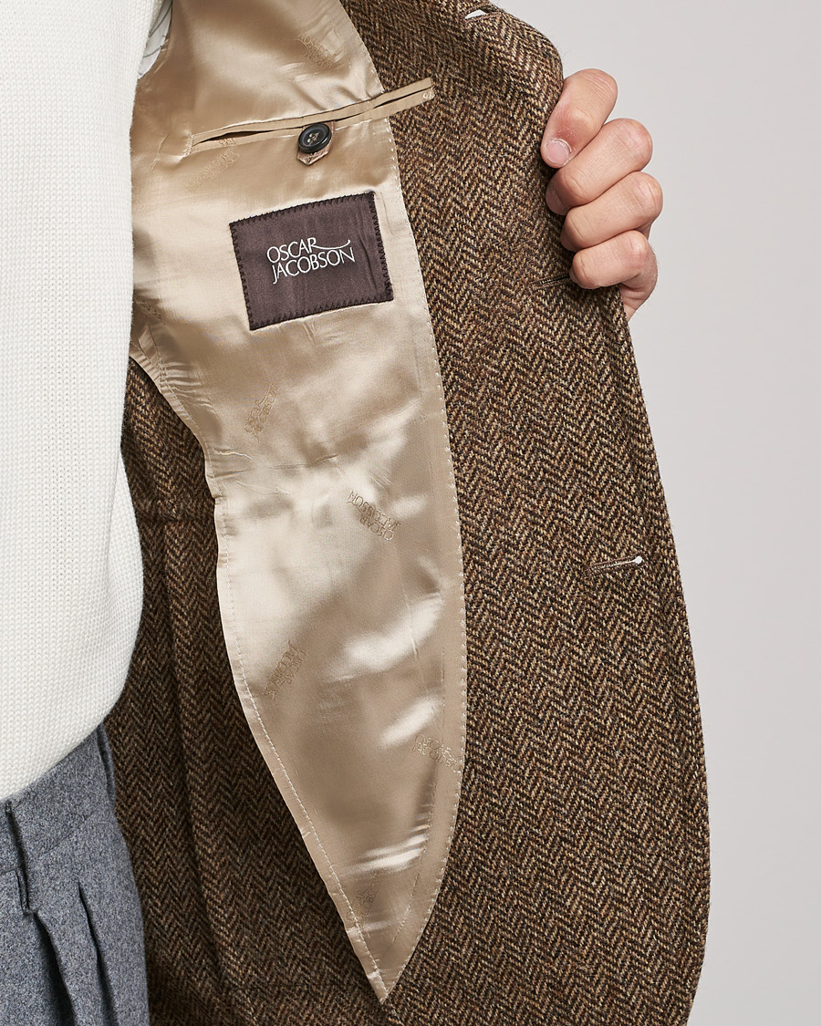 Herr | Kavajer | Oscar Jacobson | Fares Moon Herringbone Tweed Blazer Brown