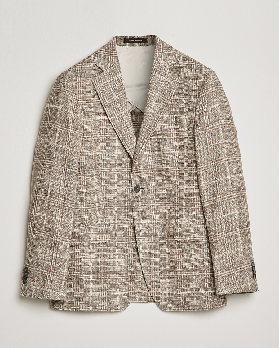 Herr | Kavajer | Oscar Jacobson | Ferry Soft Checked Wool Blazer Beige