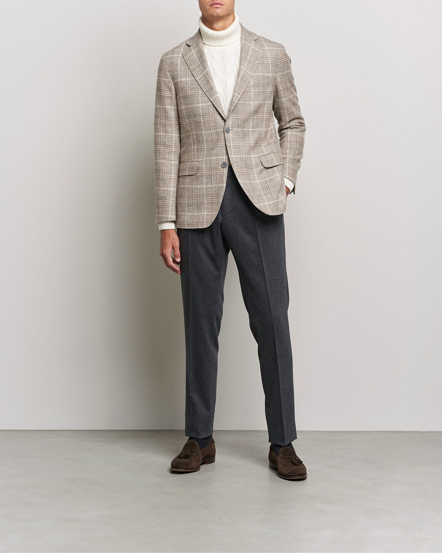 Herr | Kavajer | Oscar Jacobson | Ferry Soft Checked Wool Blazer Beige