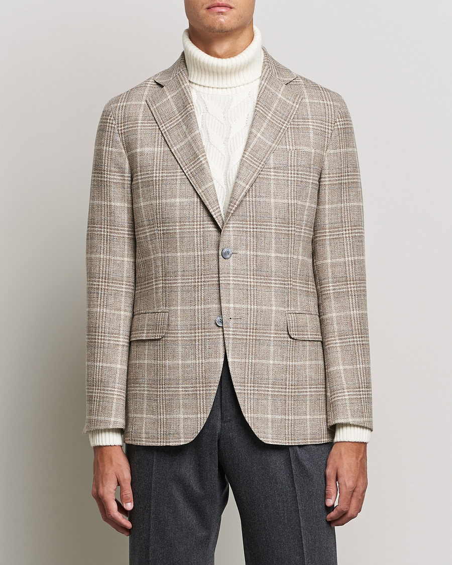 Herr | Kavajer | Oscar Jacobson | Ferry Soft Checked Wool Blazer Beige