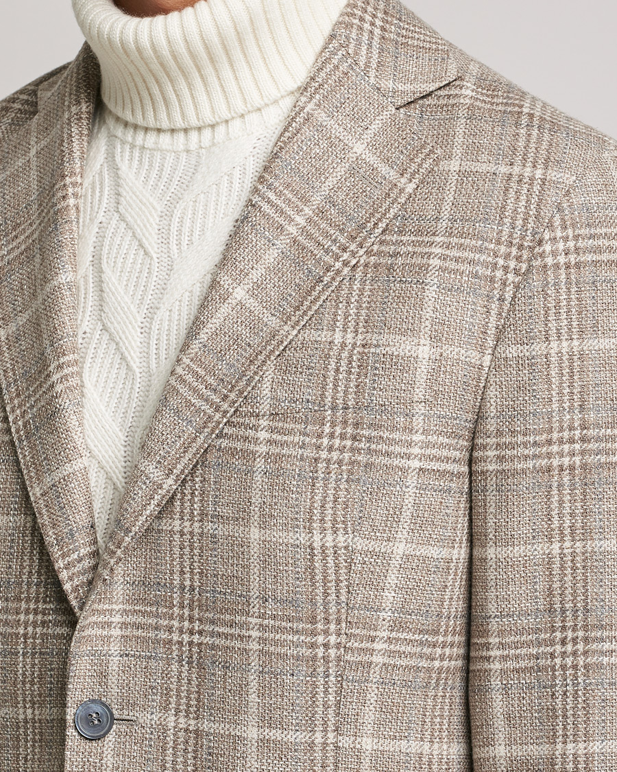 Herr | Kavajer | Oscar Jacobson | Ferry Soft Checked Wool Blazer Beige