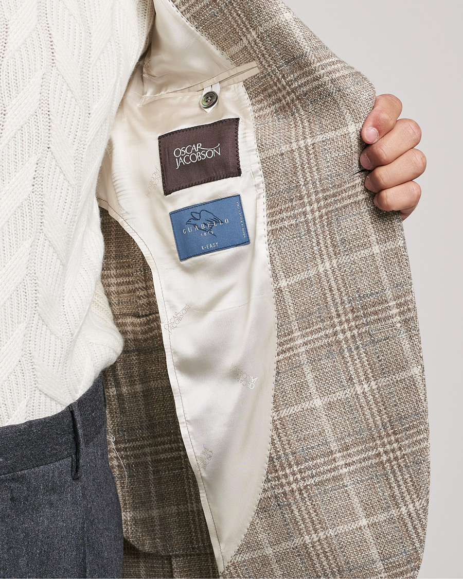 Herr | Kavajer | Oscar Jacobson | Ferry Soft Checked Wool Blazer Beige