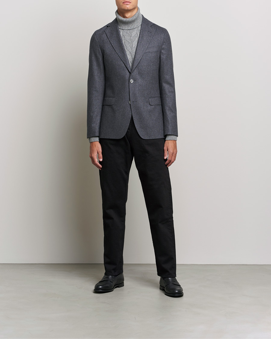 Herr | Kavajer | Oscar Jacobson | Ego Wool Flannel Blazer Grey Melange