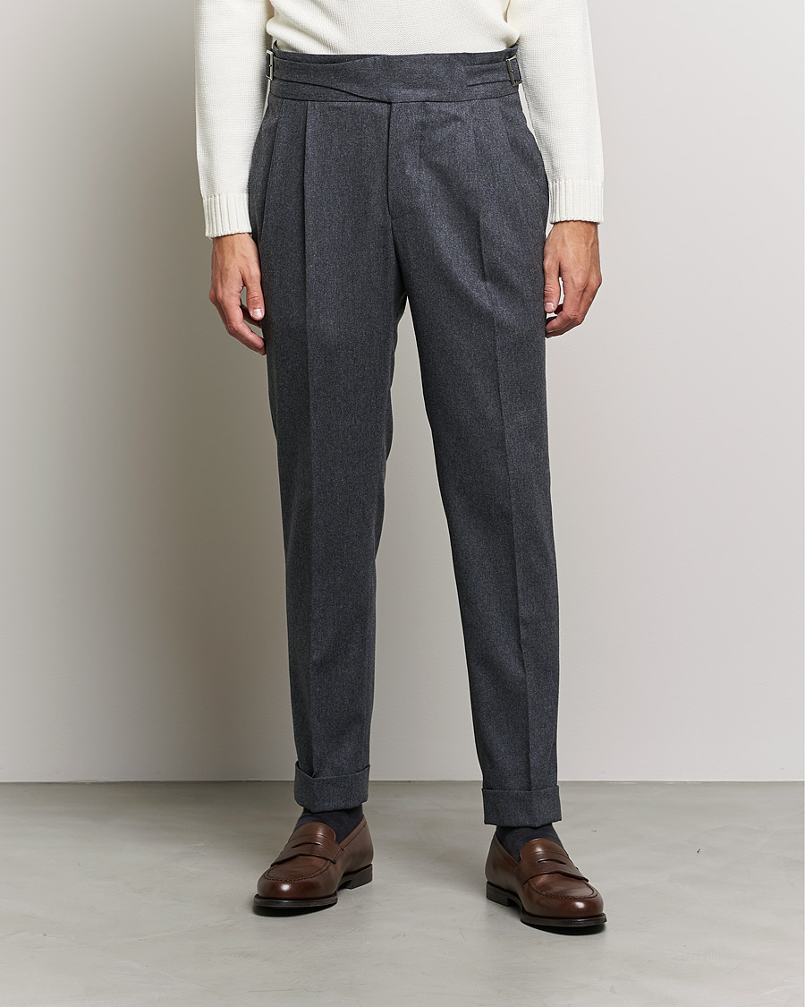 Herr | Byxor | Oscar Jacobson | Gurkha Flannel Trousers Charcoal