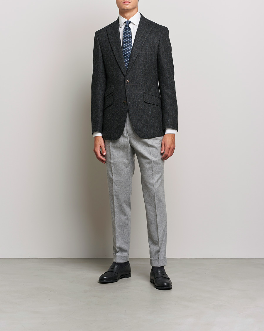 Herr | Byxor | Oscar Jacobson | Gurkha Flannel Trousers Light Grey
