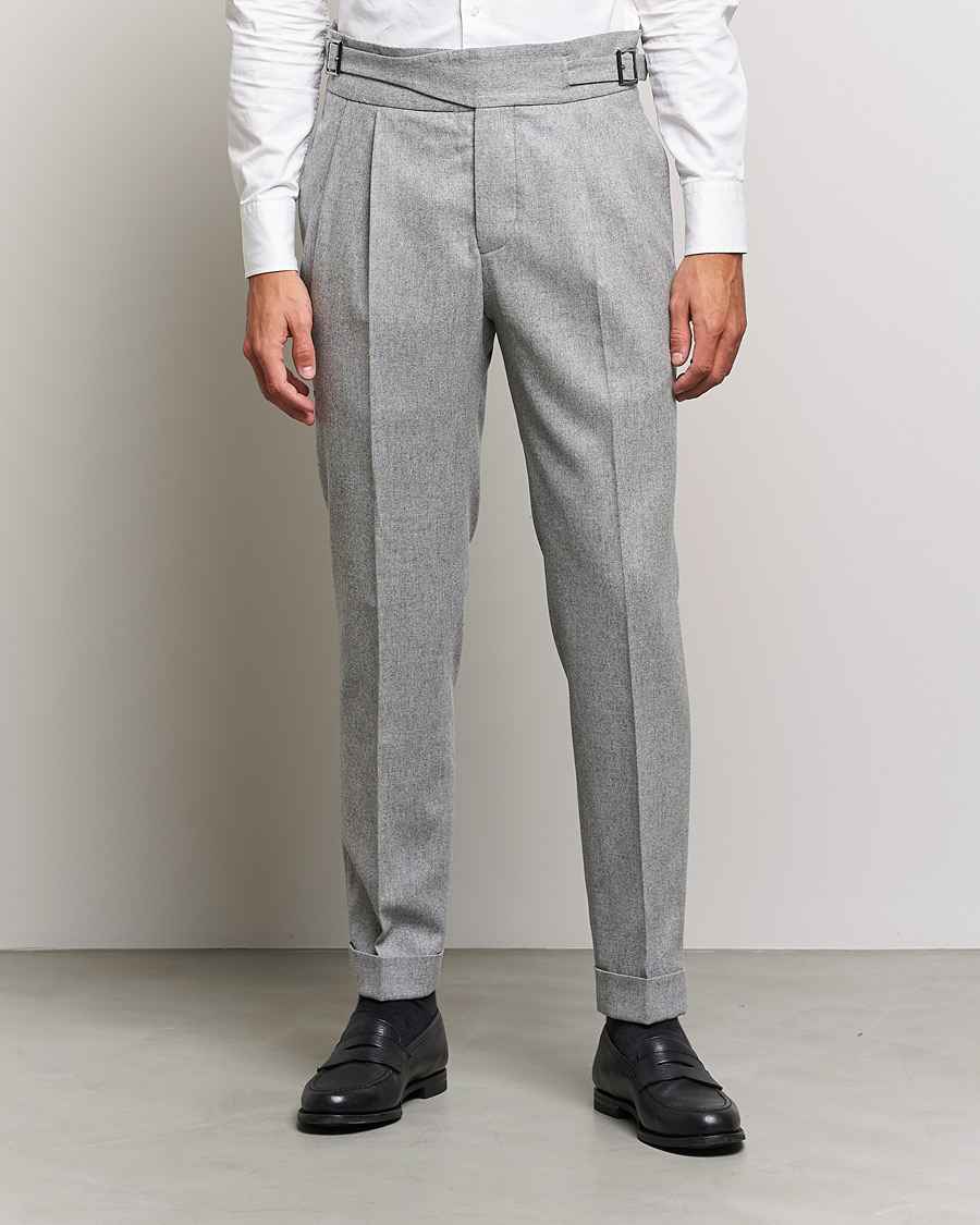 Herr | Byxor | Oscar Jacobson | Gurkha Flannel Trousers Light Grey