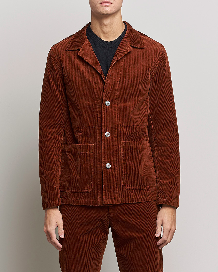 Herr | Skjortor | Oscar Jacobson | Hampus Corduroy Shirt Jacket Orange