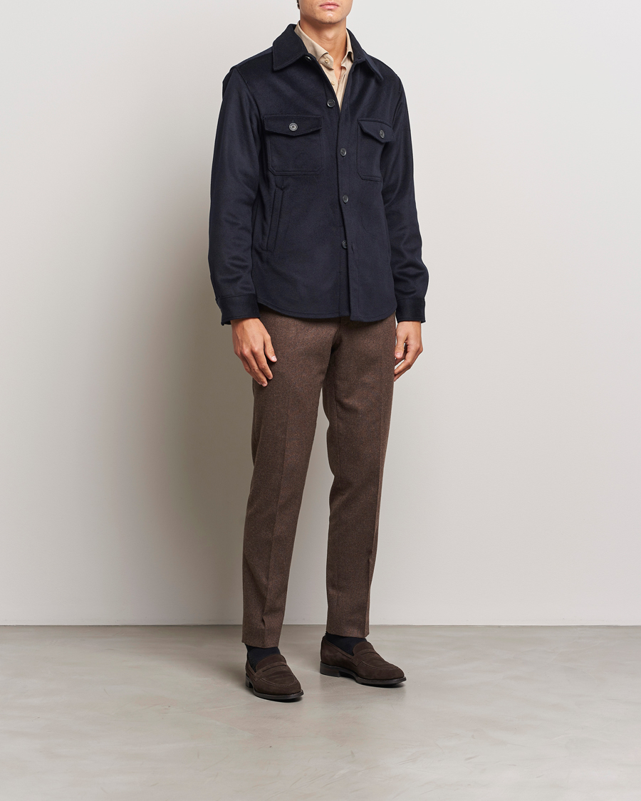 Herr | Skjortor | Oscar Jacobson | Maverick Wool/Cashmere Shirt Jacket Navy