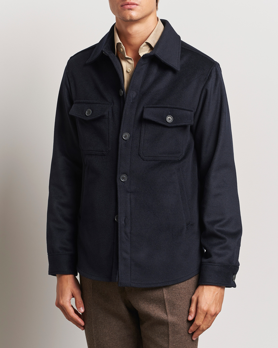 Herr | Skjortor | Oscar Jacobson | Maverick Wool/Cashmere Shirt Jacket Navy