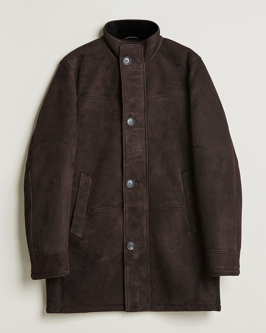 Herr | Jackor | Oscar Jacobson | Carling Sherling Suede Coat Dark Brown