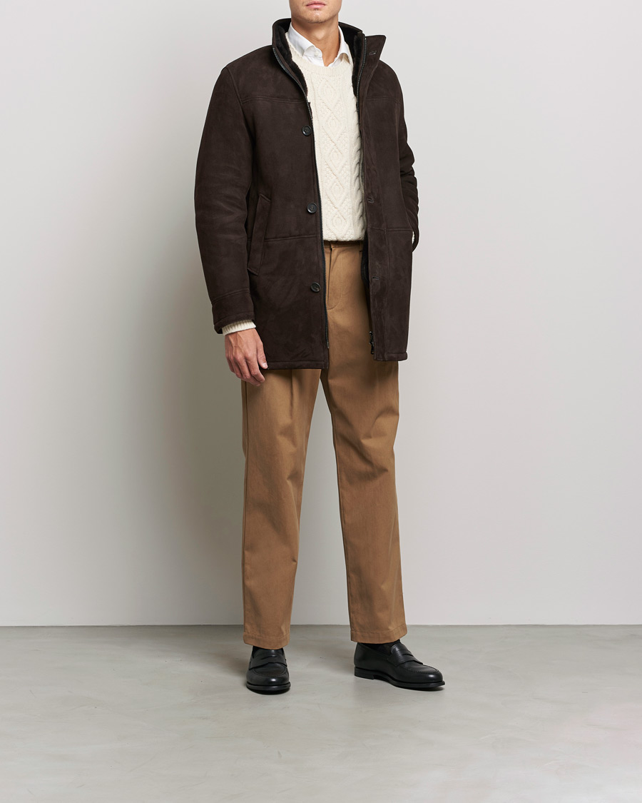 Herr | Kläder | Oscar Jacobson | Carling Sherling Suede Coat Dark Brown