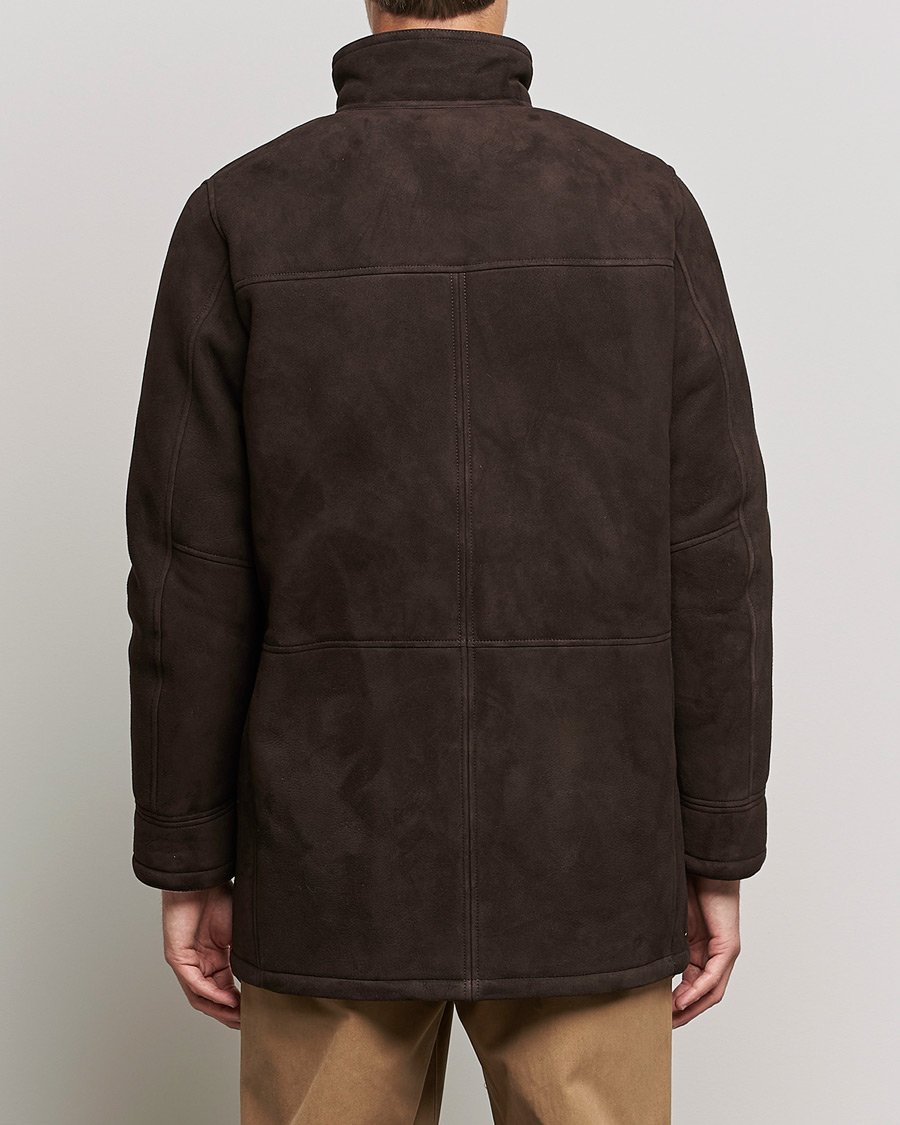 Herr | Jackor | Oscar Jacobson | Carling Sherling Suede Coat Dark Brown