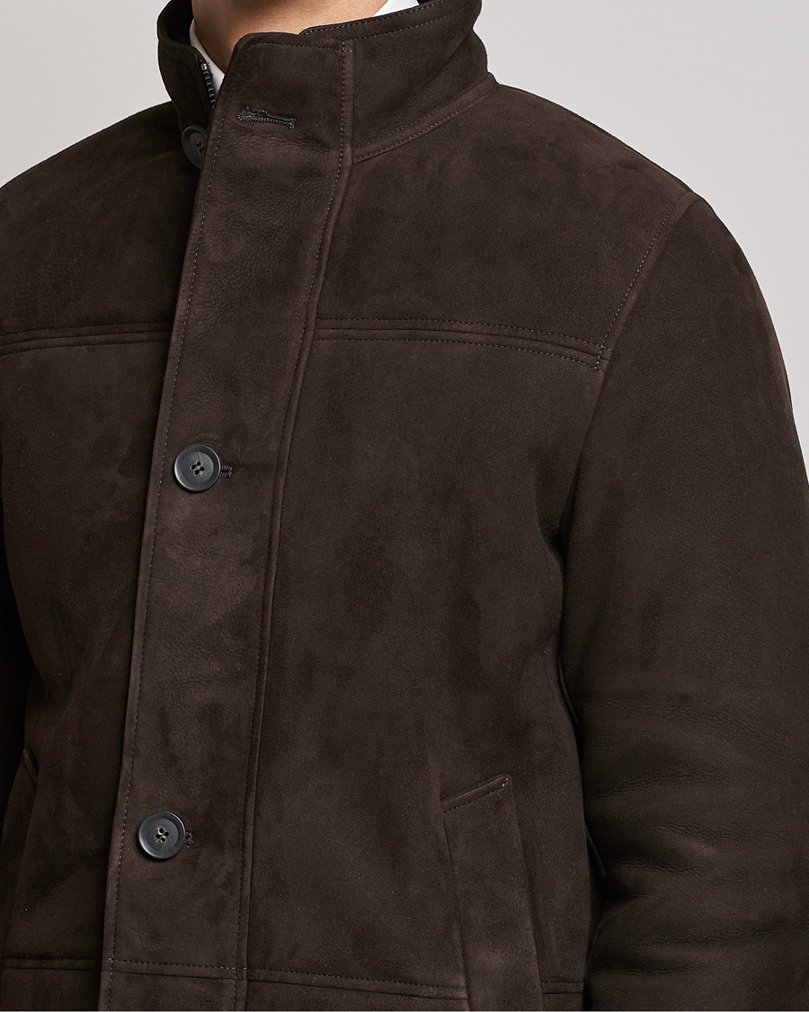 Herr | Jackor | Oscar Jacobson | Carling Sherling Suede Coat Dark Brown