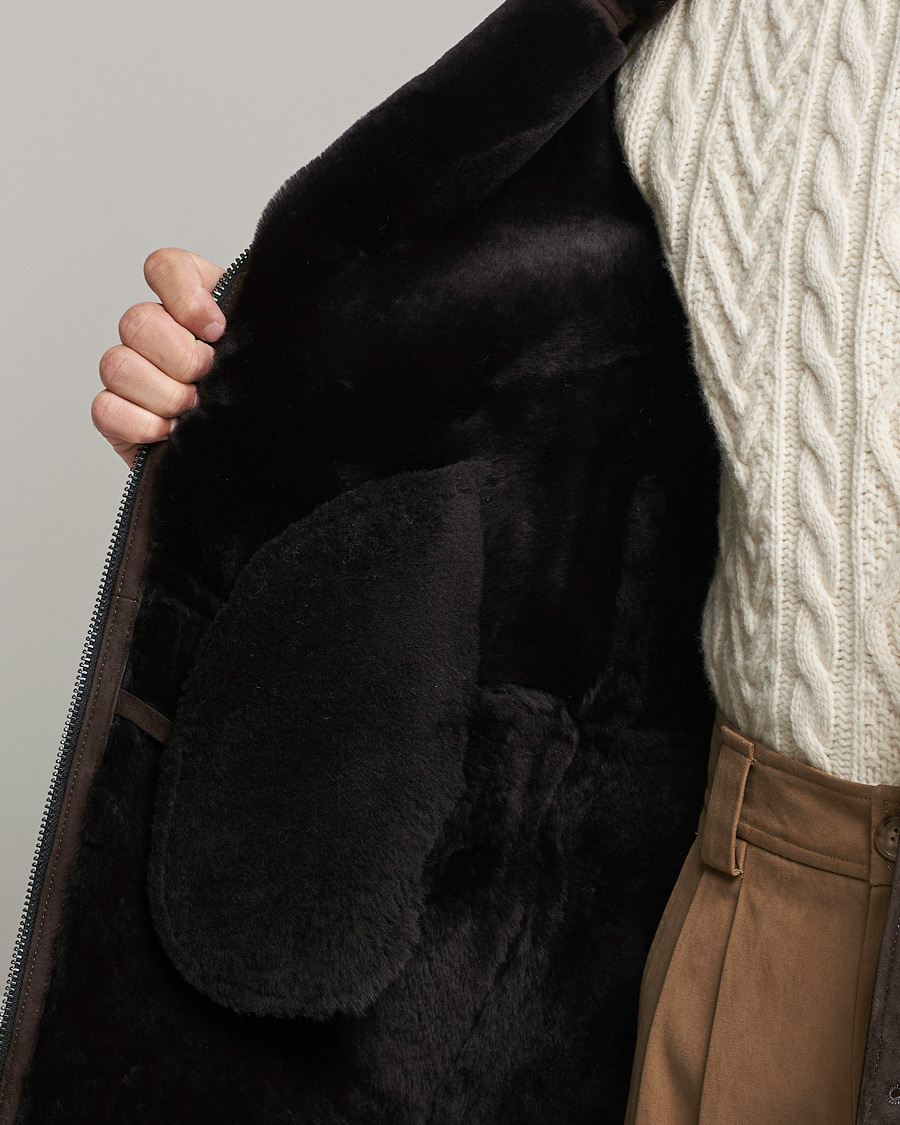 Herr | Jackor | Oscar Jacobson | Carling Sherling Suede Coat Dark Brown