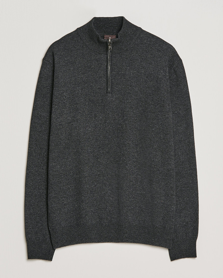 Herr | Tröjor | Oscar Jacobson | Patton Wool/Cashmere Half Zip Charcoal