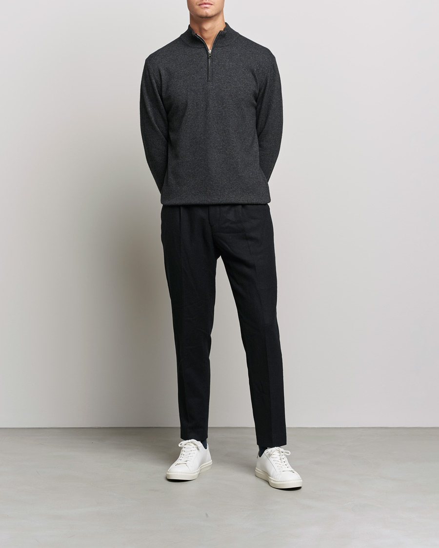 Herr | Tröjor | Oscar Jacobson | Patton Wool/Cashmere Half Zip Charcoal