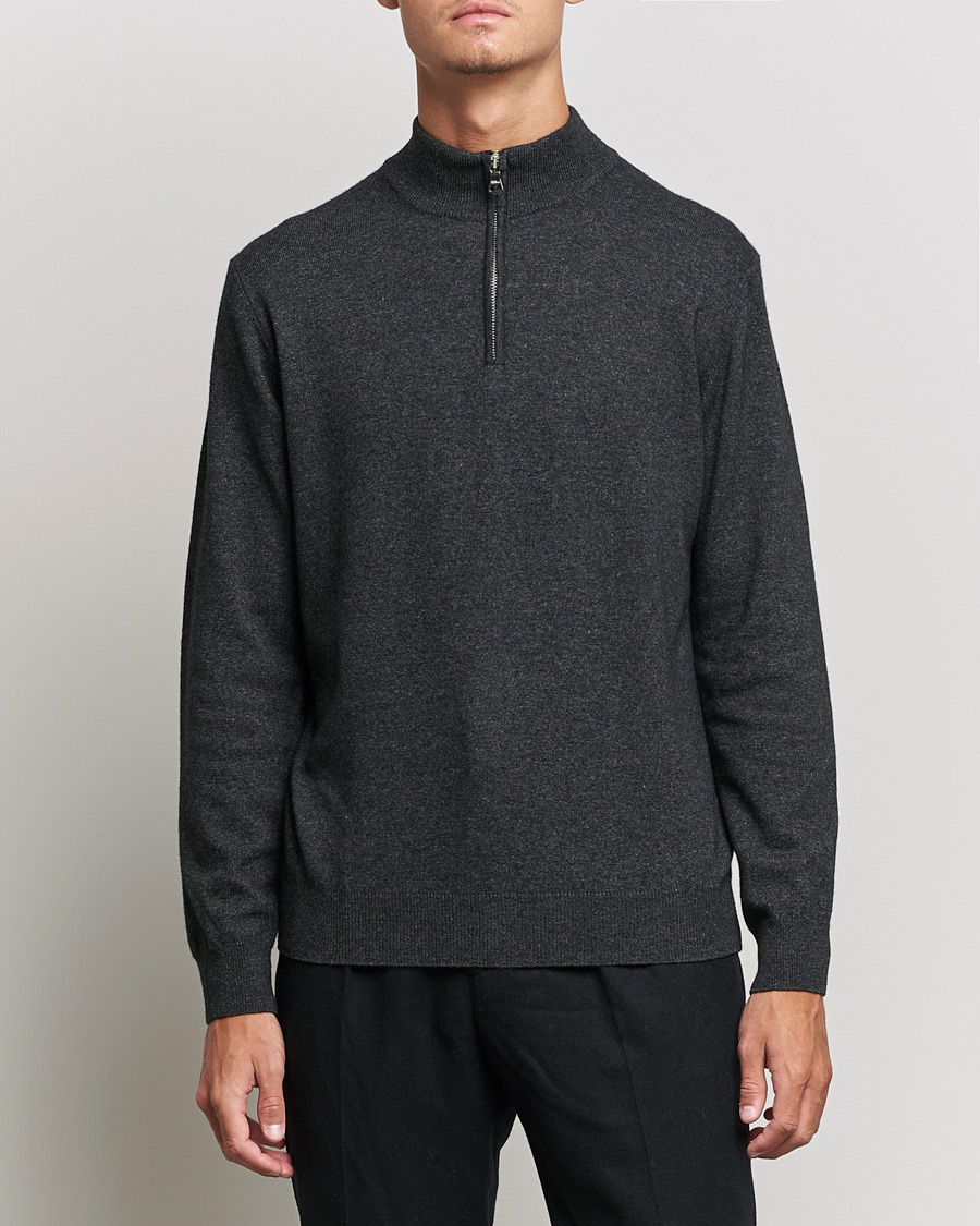 Herr | Half-zip | Oscar Jacobson | Patton Wool/Cashmere Half Zip Charcoal