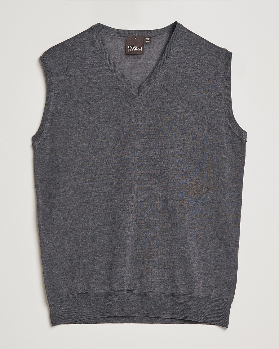 Herr | Tröjor | Oscar Jacobson | Roger Extrafine Merino Vest Grey