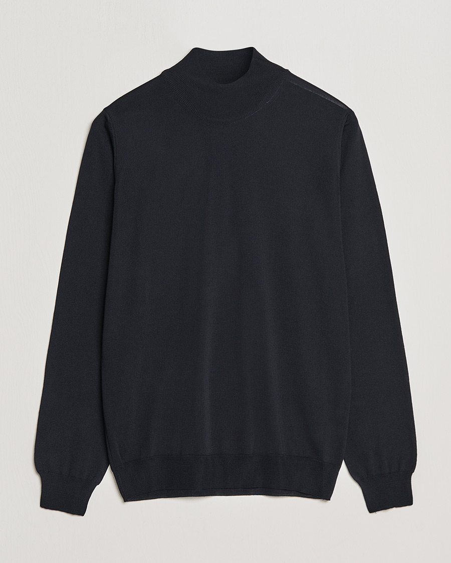 Herr | Tröjor | Oscar Jacobson | Hilton Extrafine Merino Mock Neck Navy