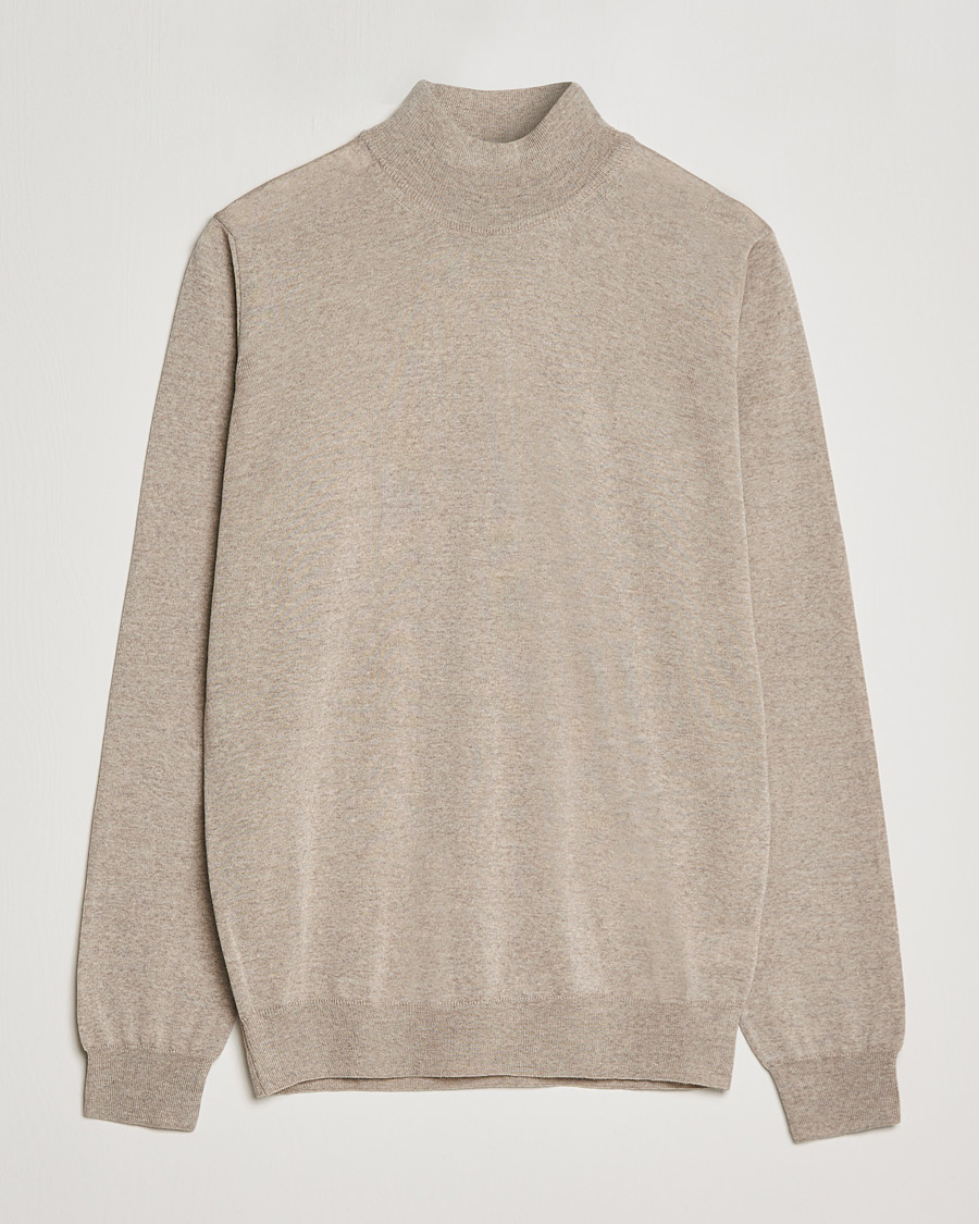 Herr | Tröjor | Oscar Jacobson | Hilton Extrafine Merino Mock Neck Beige