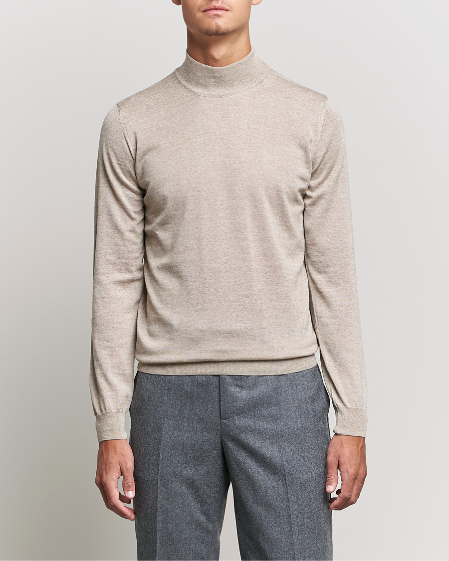 Herr | Tröjor | Oscar Jacobson | Hilton Extrafine Merino Mock Neck Beige
