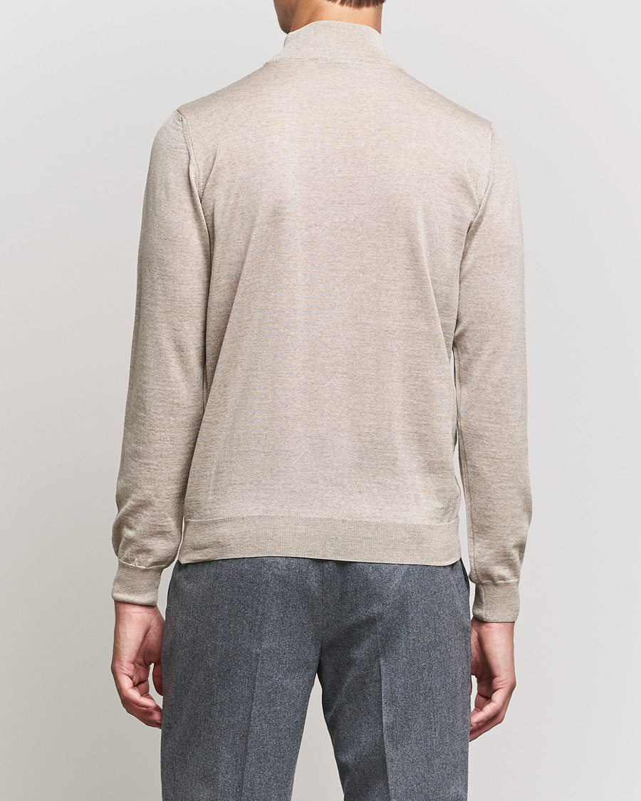Herr | Tröjor | Oscar Jacobson | Hilton Extrafine Merino Mock Neck Beige
