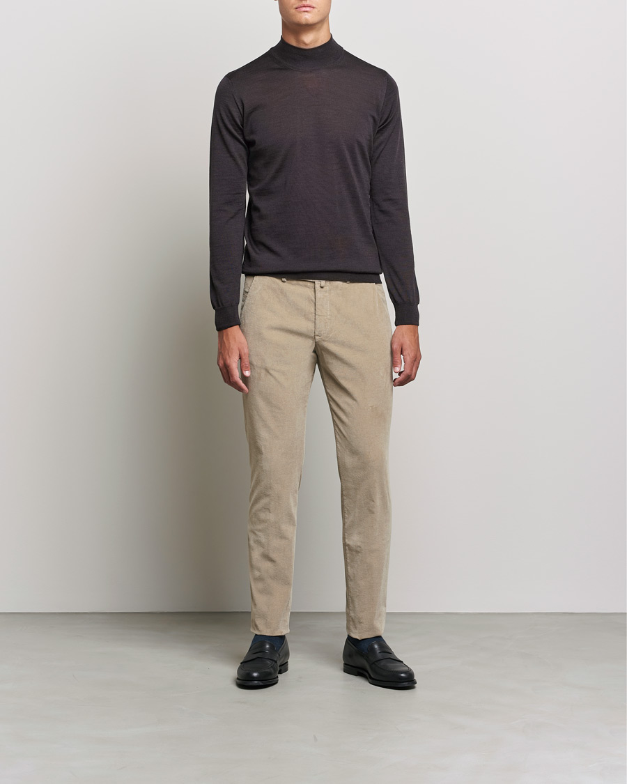 Herr | Tröjor | Oscar Jacobson | Hilton Extrafine Merino Mock Neck Brown