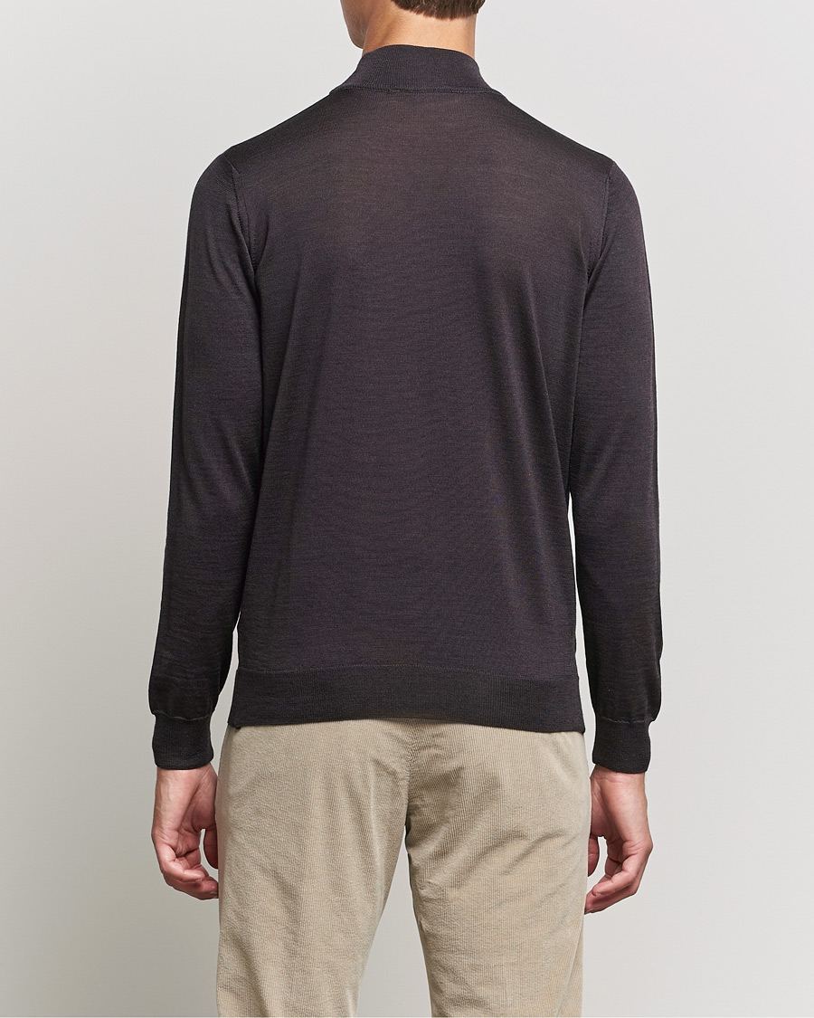 Herr | Tröjor | Oscar Jacobson | Hilton Extrafine Merino Mock Neck Brown
