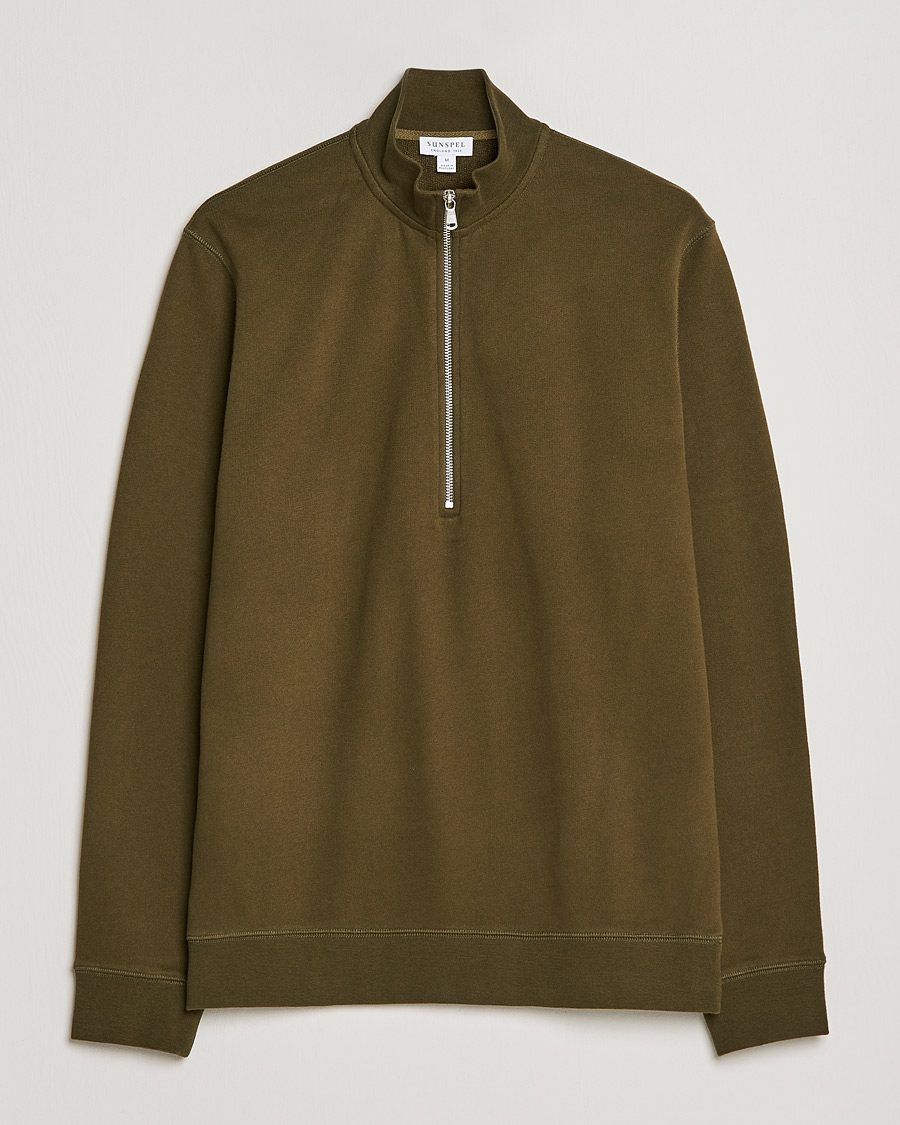 Herr | Tröjor | Sunspel | Loopback Half Zip Sweatshirt Dark Moss