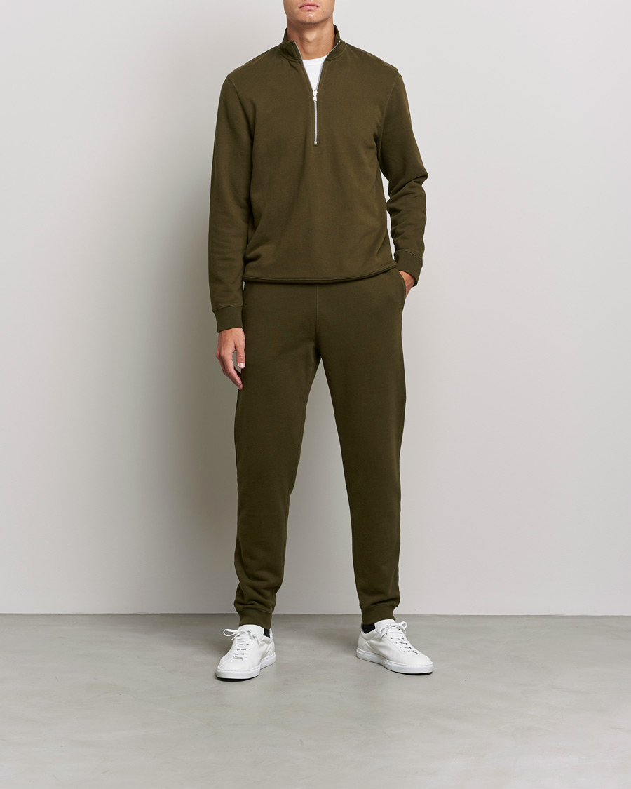 Herr | Tröjor | Sunspel | Loopback Half Zip Sweatshirt Dark Moss