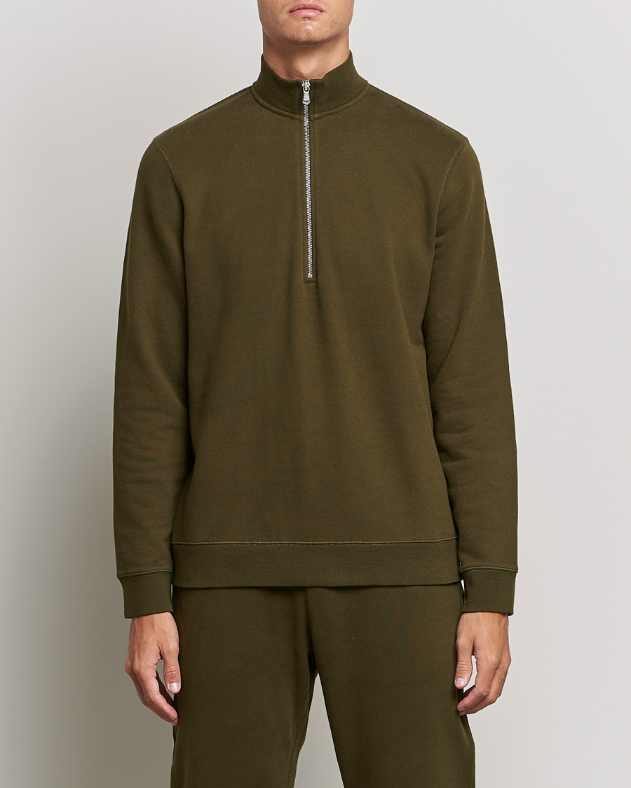 Herr | Tröjor | Sunspel | Loopback Half Zip Sweatshirt Dark Moss
