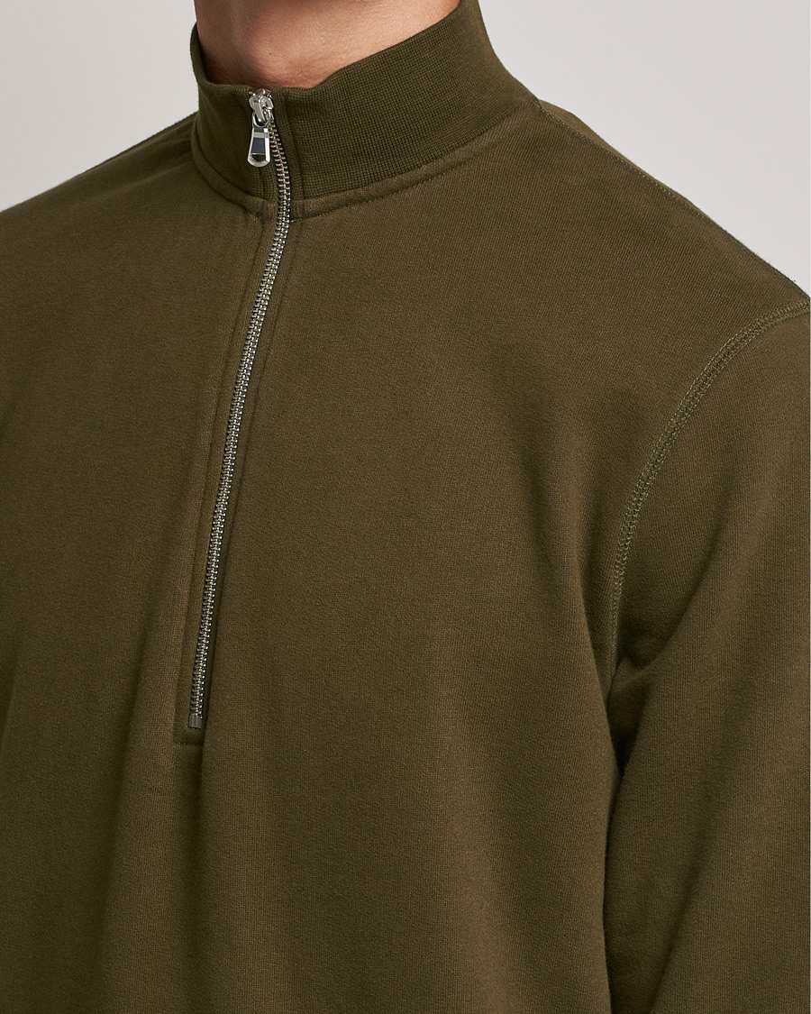 Herr | Tröjor | Sunspel | Loopback Half Zip Sweatshirt Dark Moss
