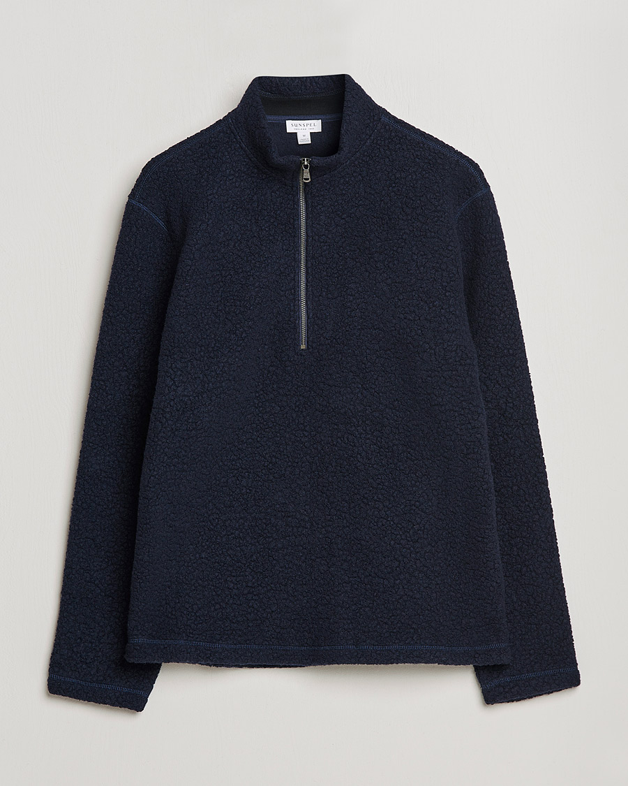 Herr | Tröjor | Sunspel | Eco Wool Half Zip Fleece Navy