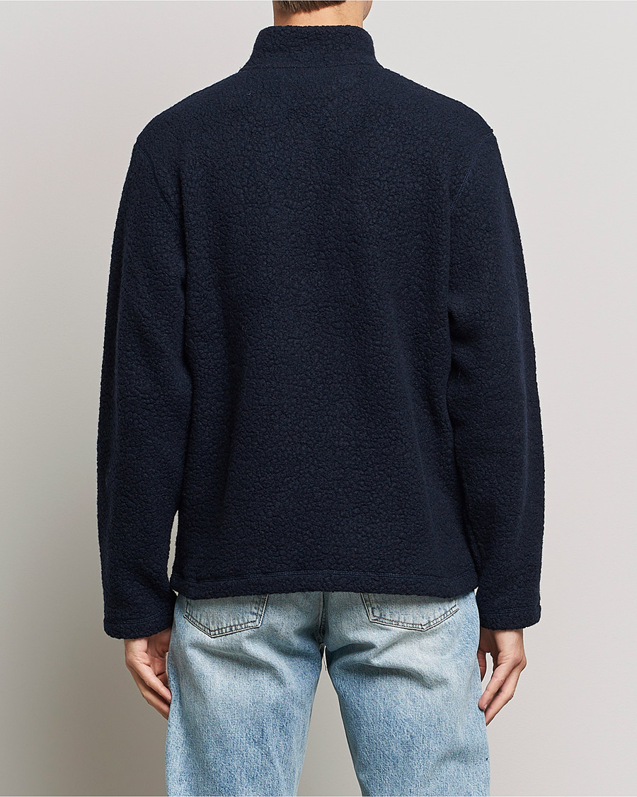 Herr | Tröjor | Sunspel | Eco Wool Half Zip Fleece Navy