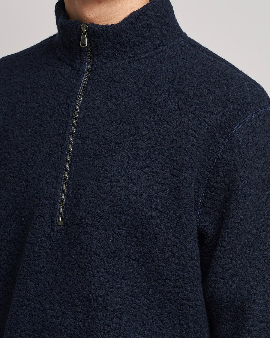 Herr | Tröjor | Sunspel | Eco Wool Half Zip Fleece Navy