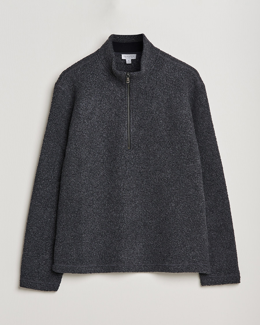 Herr | Tröjor | Sunspel | Eco Wool Half Zip Fleece Charcoal Melange