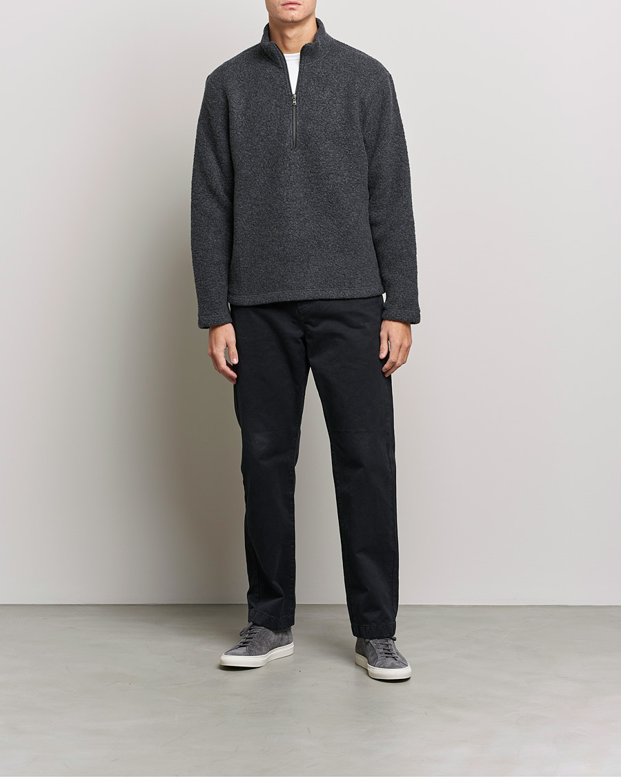 Herr | Tröjor | Sunspel | Eco Wool Half Zip Fleece Charcoal Melange