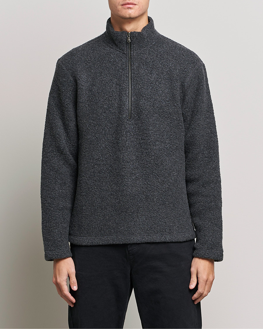 Herr | Tröjor | Sunspel | Eco Wool Half Zip Fleece Charcoal Melange
