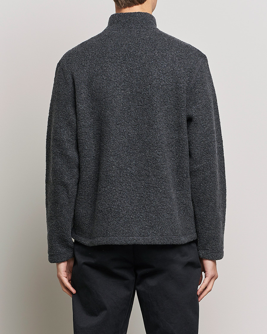Herr | Tröjor | Sunspel | Eco Wool Half Zip Fleece Charcoal Melange
