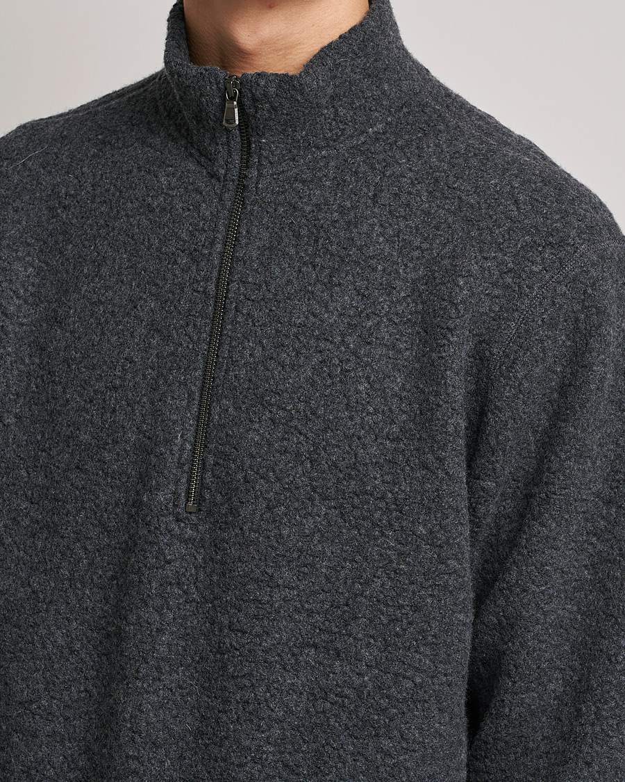 Herr | Tröjor | Sunspel | Eco Wool Half Zip Fleece Charcoal Melange