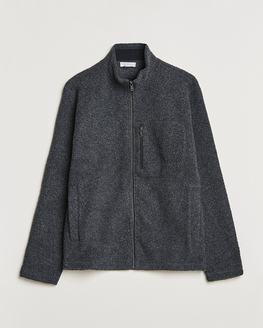 Herr | Tröjor | Sunspel | Eco Wool Full Zip Fleece Jacket Charcoal Melange