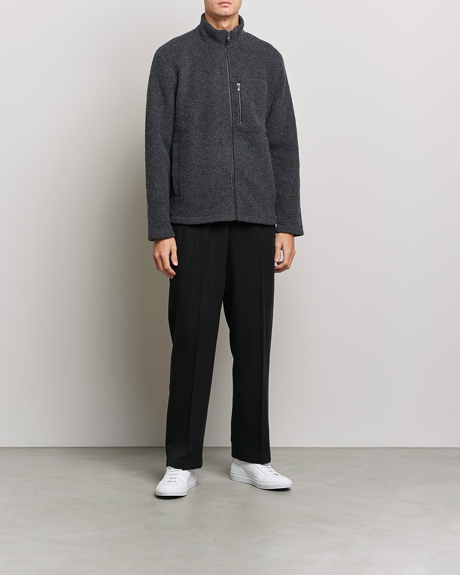 Herr | Tröjor | Sunspel | Eco Wool Full Zip Fleece Jacket Charcoal Melange