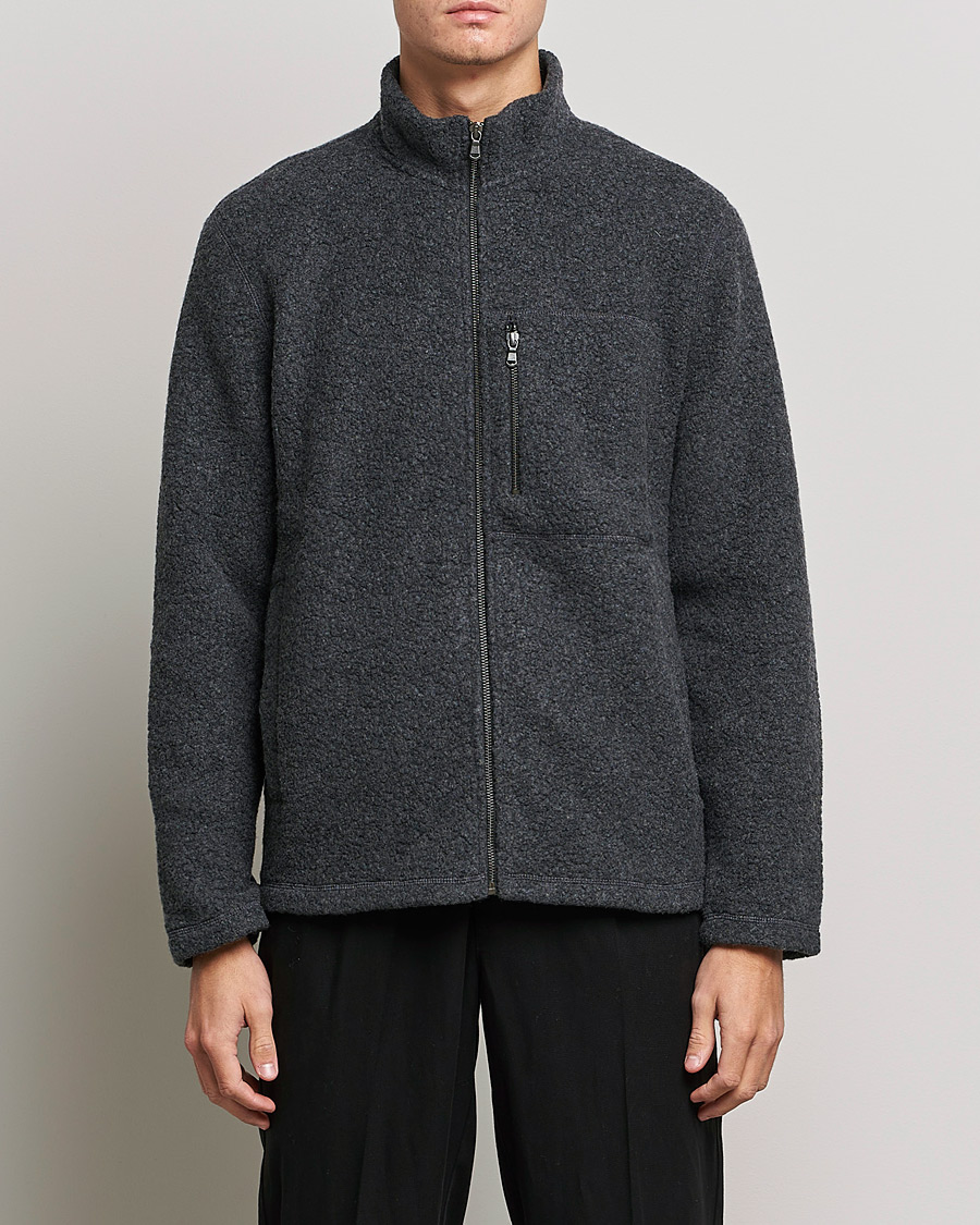 Herr | Tröjor | Sunspel | Eco Wool Full Zip Fleece Jacket Charcoal Melange