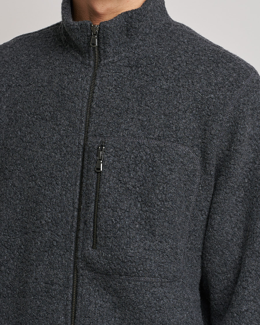Herr | Tröjor | Sunspel | Eco Wool Full Zip Fleece Jacket Charcoal Melange