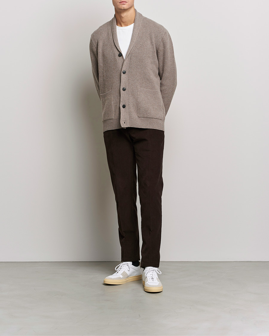 Herr | Tröjor | Sunspel | Lambswool/Cashmere Shawl Cardigan  Oatmeal Melange