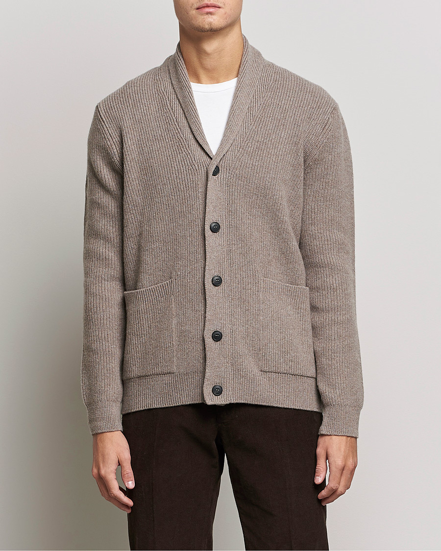 Herr | Tröjor | Sunspel | Lambswool/Cashmere Shawl Cardigan  Oatmeal Melange