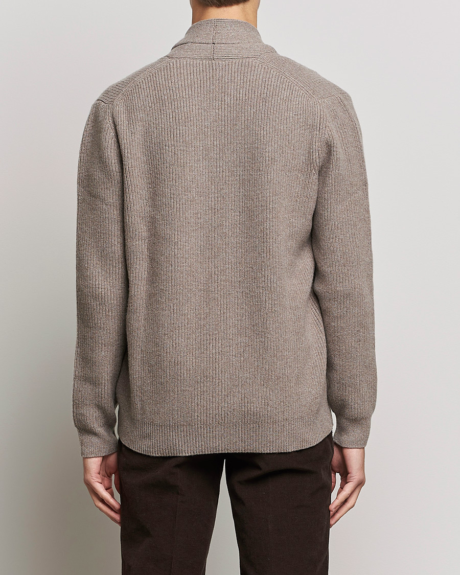 Herr | Tröjor | Sunspel | Lambswool/Cashmere Shawl Cardigan  Oatmeal Melange