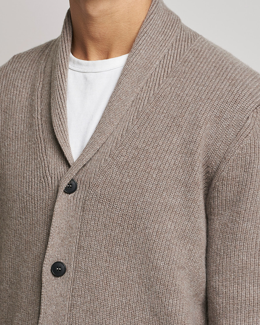 Herr | Tröjor | Sunspel | Lambswool/Cashmere Shawl Cardigan  Oatmeal Melange